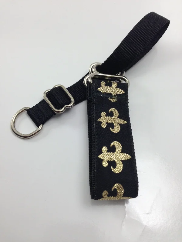 Secret Powers 1" Micro Training Collar - Black/Gold Fluer De Lis