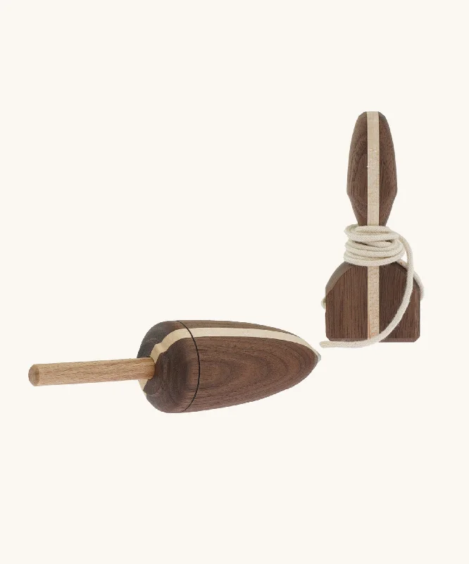 Mader Goliath Thunderbolt Spinning Top With Starter - Dark Wood