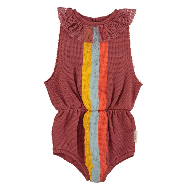 Piupiuchick Aubergine Multicolor Stripe Playsuit