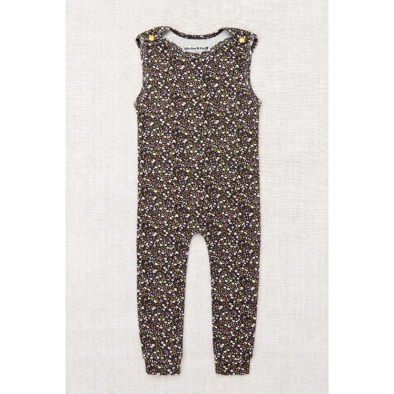 Misha and Puff Carbon/Periwinkle Mini Floral Snap Overall