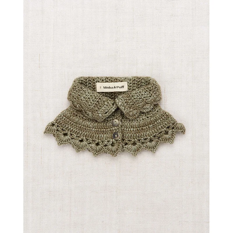 Misha and Puff Seal Gray Crochet Button Collar