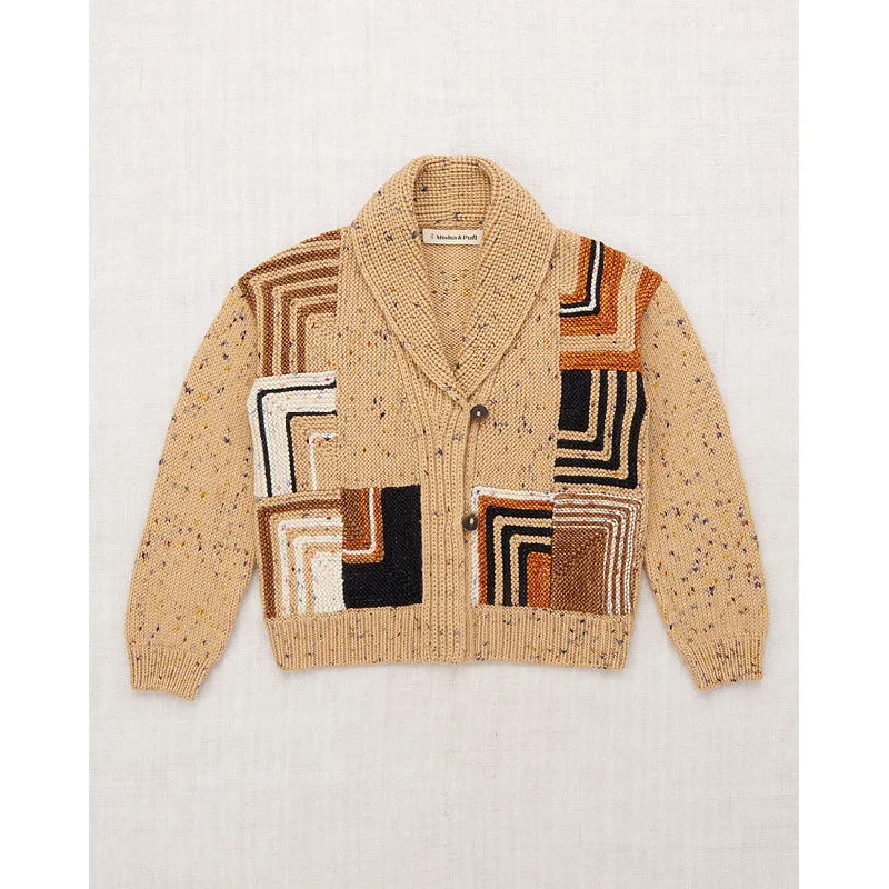 Misha and Puff Camel Confetti Patchwork Shawl Collar Cardigan