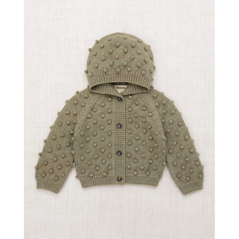 Misha and Puff Seal Gray Hooded Popcorn Baby Cardigan