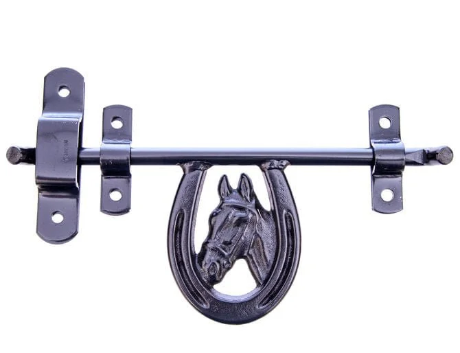 Fancy Horse Head Barn Door Latch, Black