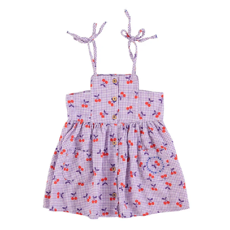 Piupiuchick Purple/White Cherry Print Short Dress