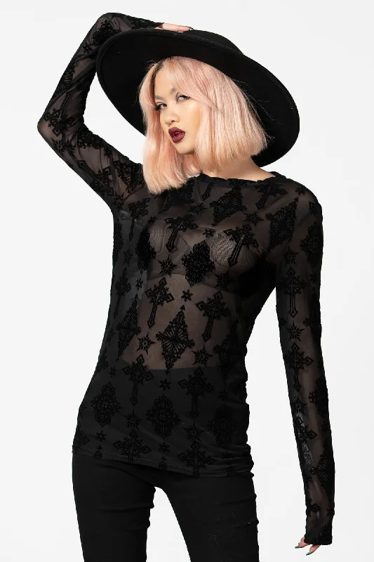 Crossed Mesh Long Sleeve Top - Resurrect