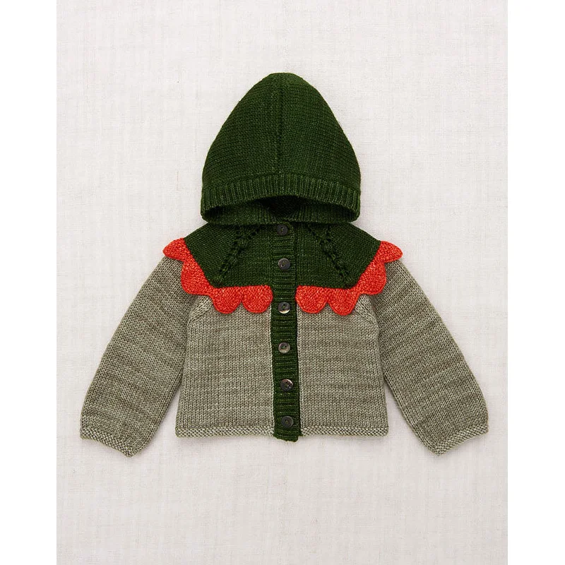 Misha and Puff Seal Gray Scallop Yoke Hooded Baby Cardigan