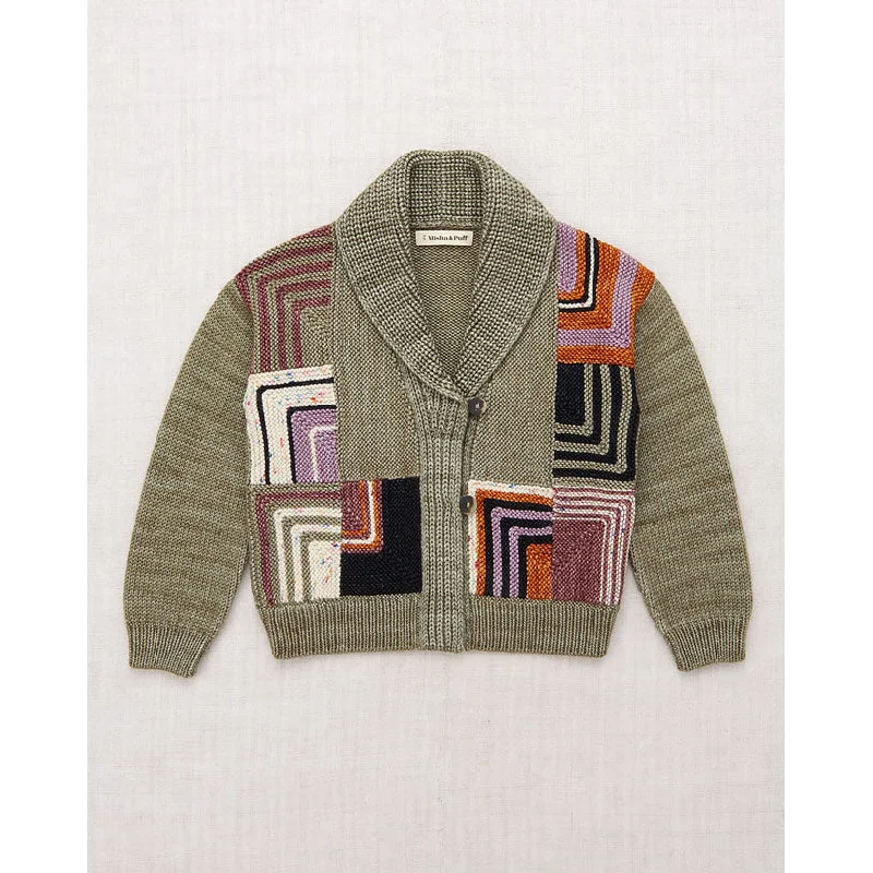 Misha and Puff Seal Gray Patchwork Shawl Collar Cardigan