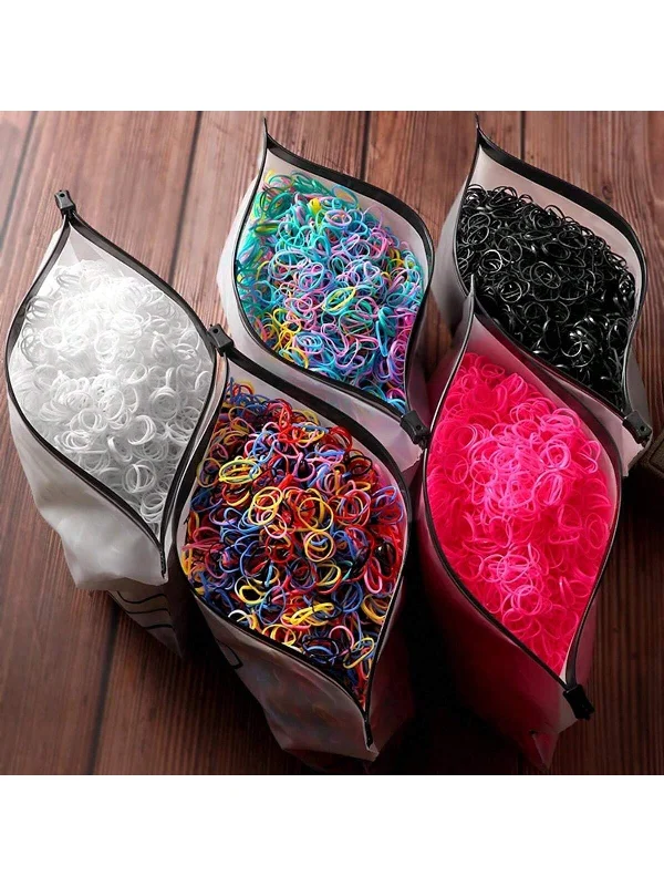 1000pcs Mini Nylon Colorful Disposable Hair Ties Headband With Storage Bag, Elastic Hair Accessories Set For Girls