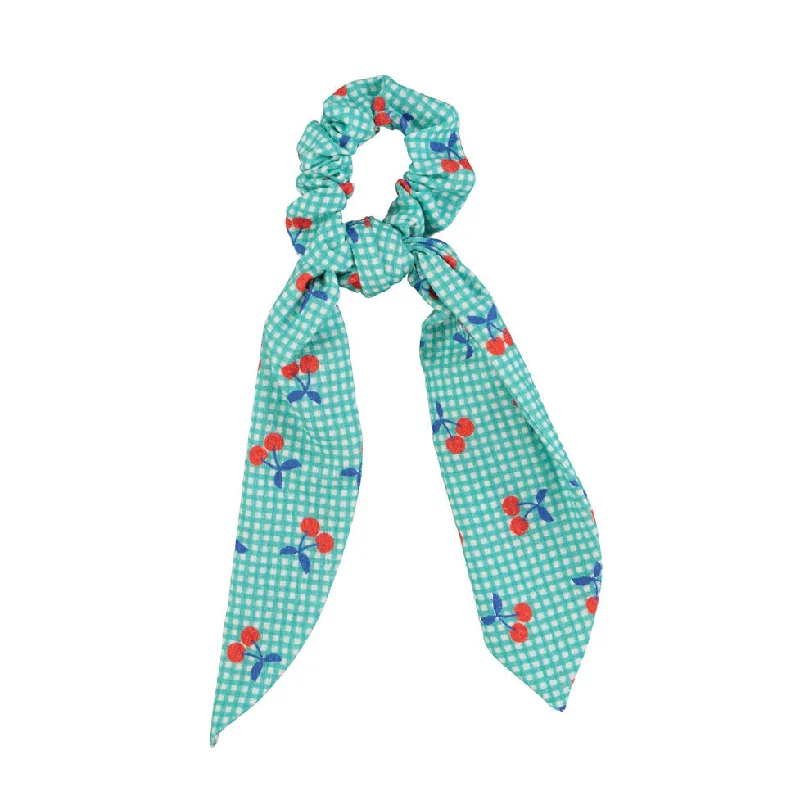 Piupiuchick Turquoise/White Cherry Print Scrunchie