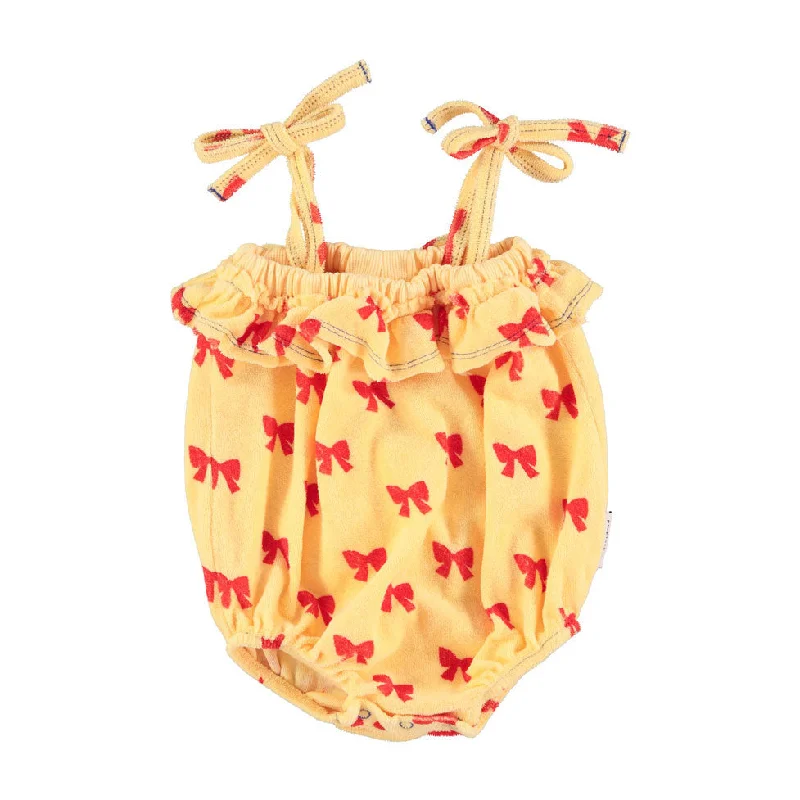 Piupiuchick Yellow W/ Red Bows Romper