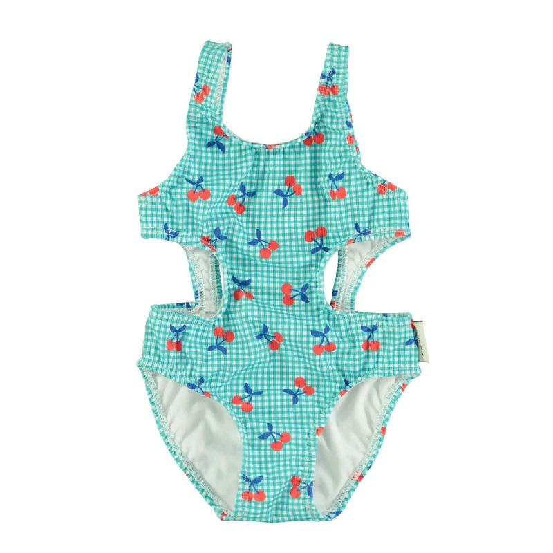 Piupiuchick Turquoise/White Cherry Print Trikini