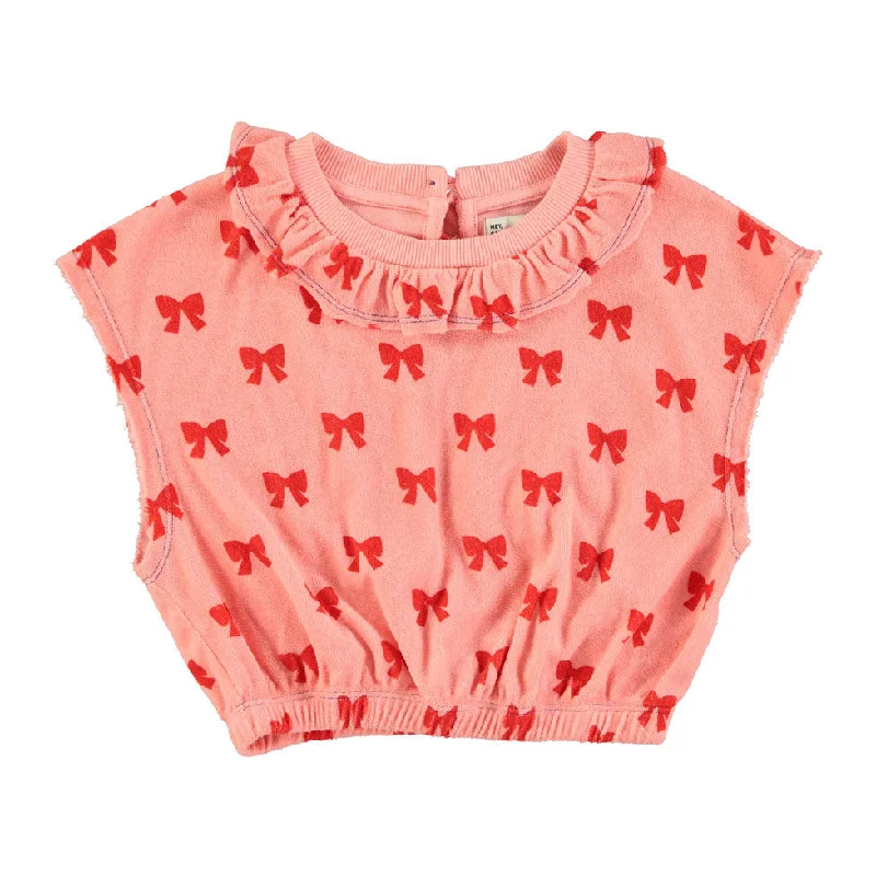 Piupiuchick Pink W/ Red Bows Sleeveless Blouse