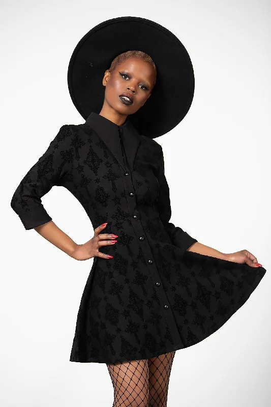 Vanda Flocked Collar Dress - Resurrect