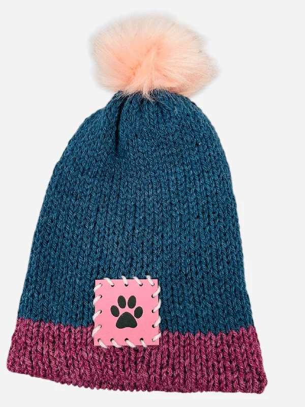 Blue and Dark Rose Winter Hat