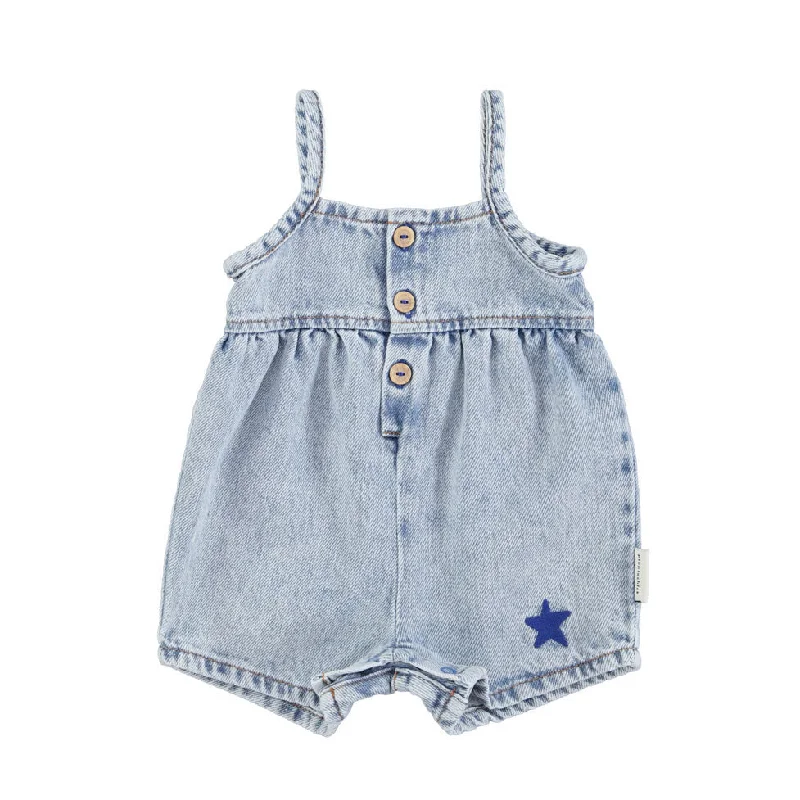 Piupiuchick Washed Blue Denim Baby Short Dungarees