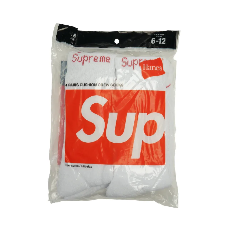 Supreme Hanes Crew Socks (4 Pack) White