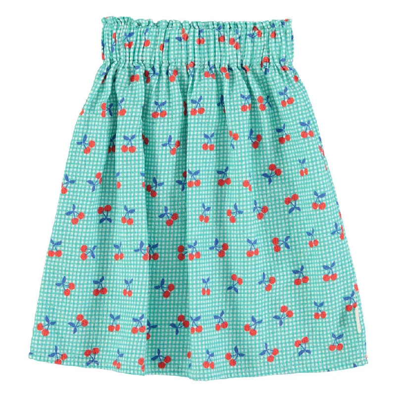 Piupiuchick Turquoise/White Cherry Print Long Skirt