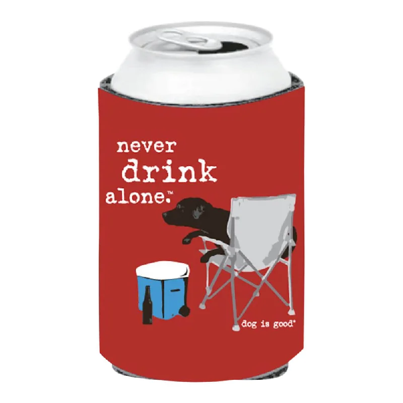 Dog is Good Can Koozie, Never Drink Alone, Red