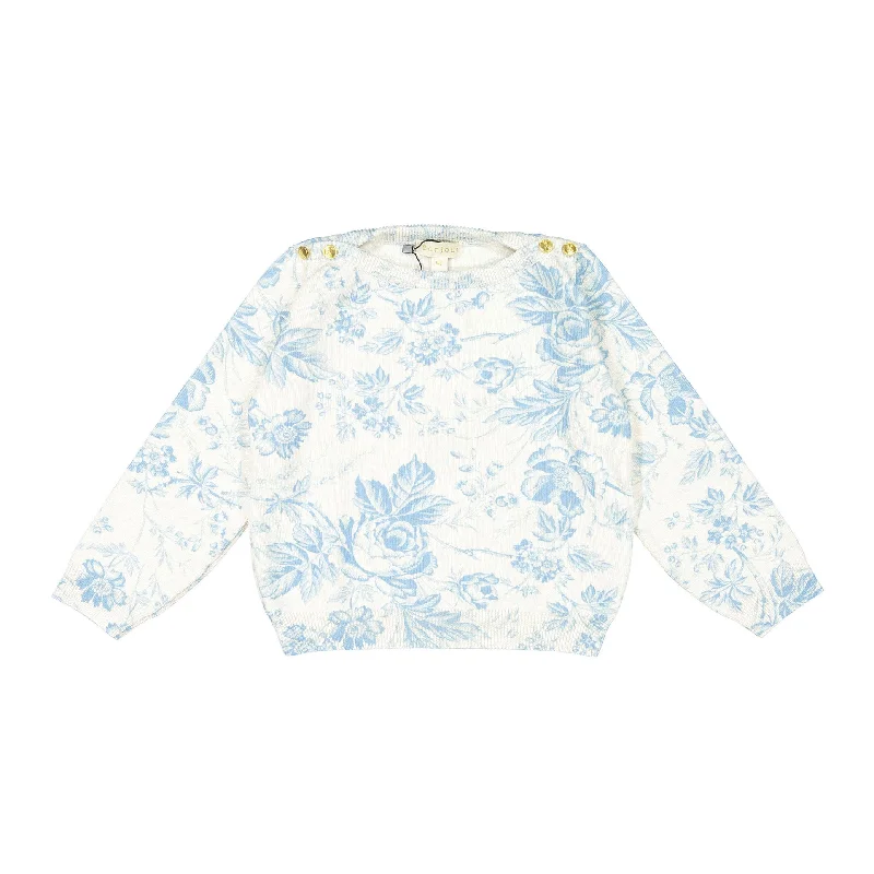 Bonjour Blue Tapestry Flowers Sweater