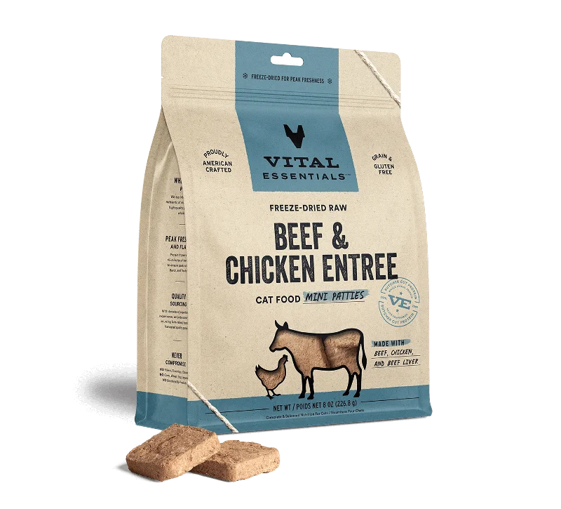 Vital Essentials Cat Freeze Dried Patties Beef Chicken Entree 8oz